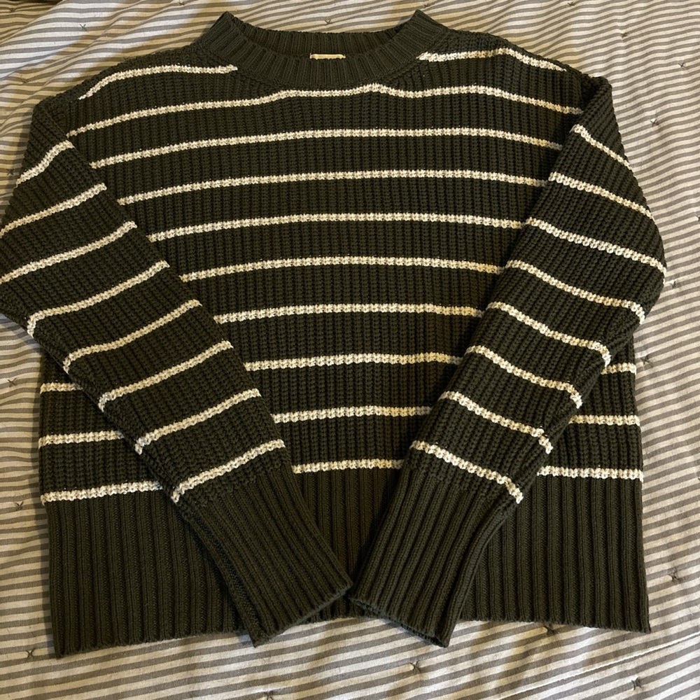 Green & White Striped Sweater